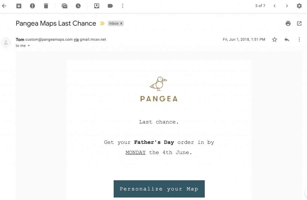 Example of Fathers Day Email from Pangea Maps.