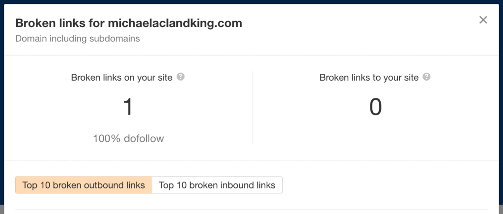 Ahrefs Broken Backlink Results