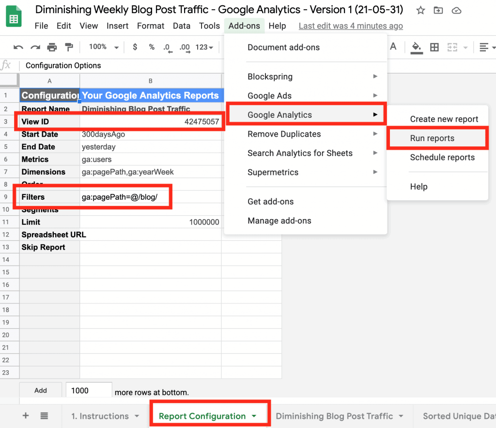 Update the sheet with your settings